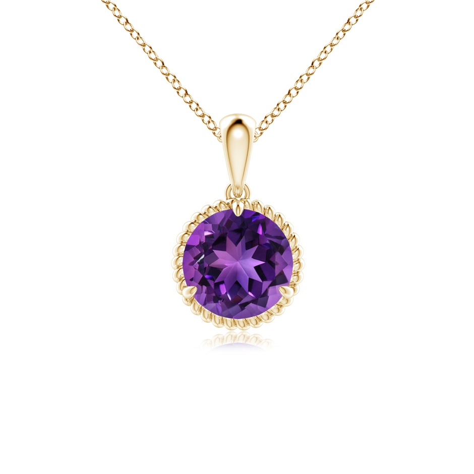 7mm AAAA Rope-Framed Claw-Set Amethyst Solitaire Pendant in Yellow Gold 