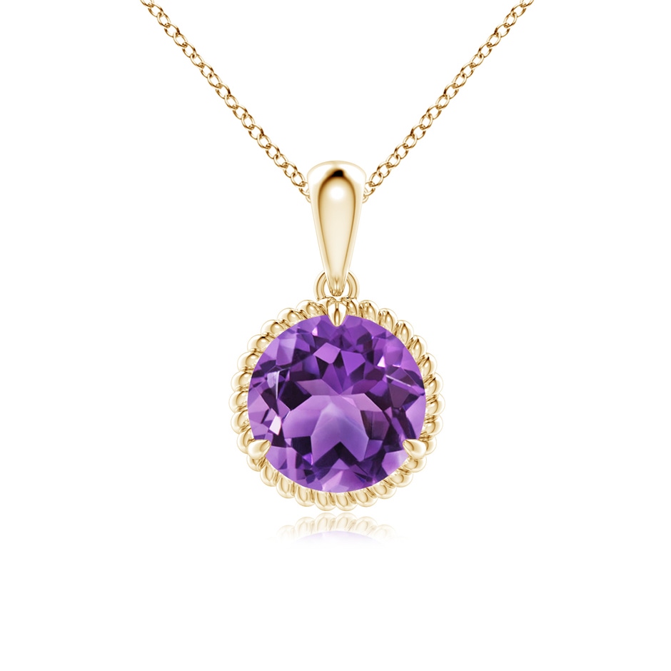 8mm AA Rope-Framed Claw-Set Amethyst Solitaire Pendant in Yellow Gold 