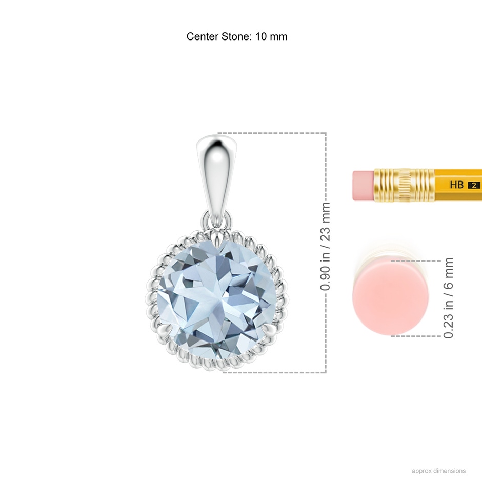 10mm A Rope-Framed Claw-Set Aquamarine Solitaire Pendant in P950 Platinum ruler