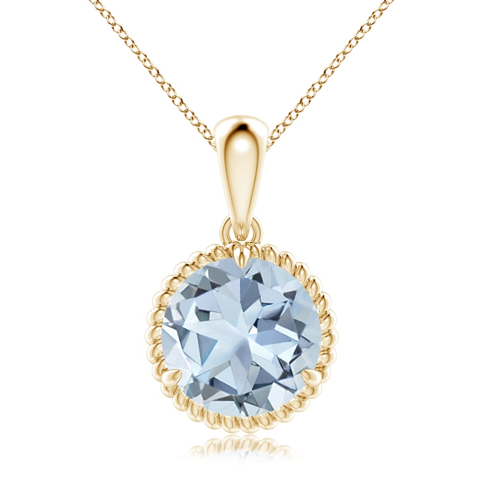 10mm A Rope-Framed Claw-Set Aquamarine Solitaire Pendant in Yellow Gold 