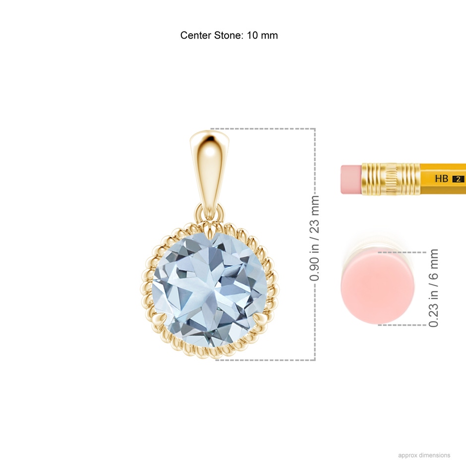 10mm A Rope-Framed Claw-Set Aquamarine Solitaire Pendant in Yellow Gold ruler