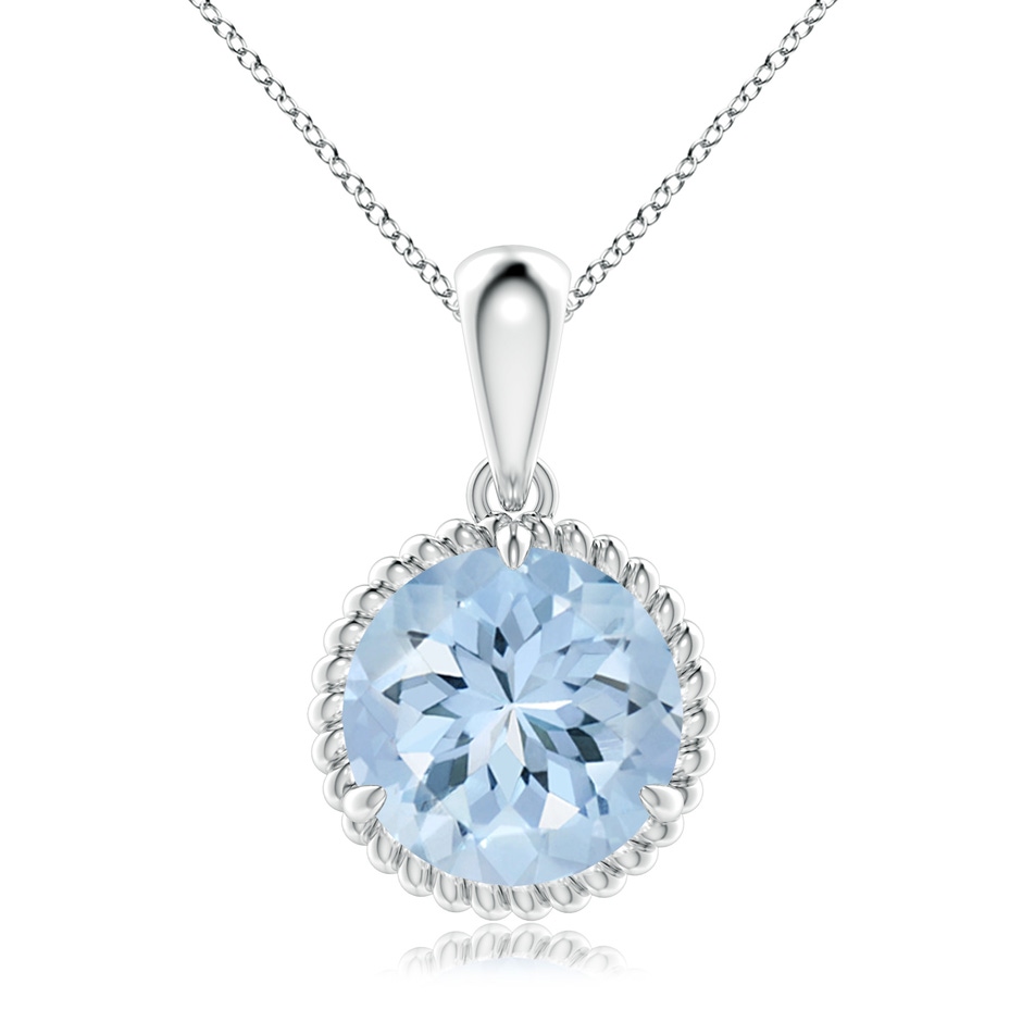 10mm AA Rope-Framed Claw-Set Aquamarine Solitaire Pendant in White Gold 