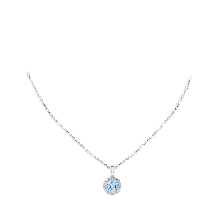 10mm AA Rope-Framed Claw-Set Aquamarine Solitaire Pendant in White Gold pen