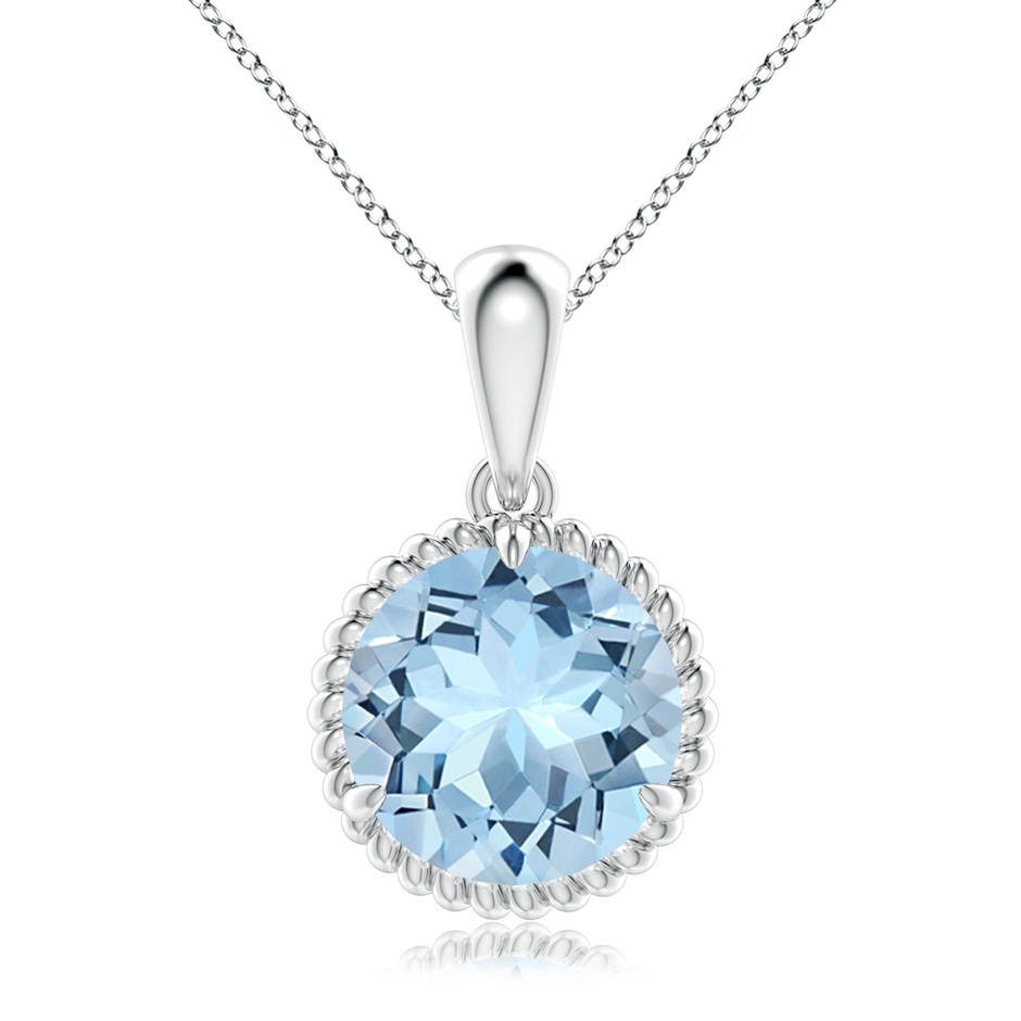 10mm AAA Rope-Framed Claw-Set Aquamarine Solitaire Pendant in White Gold 
