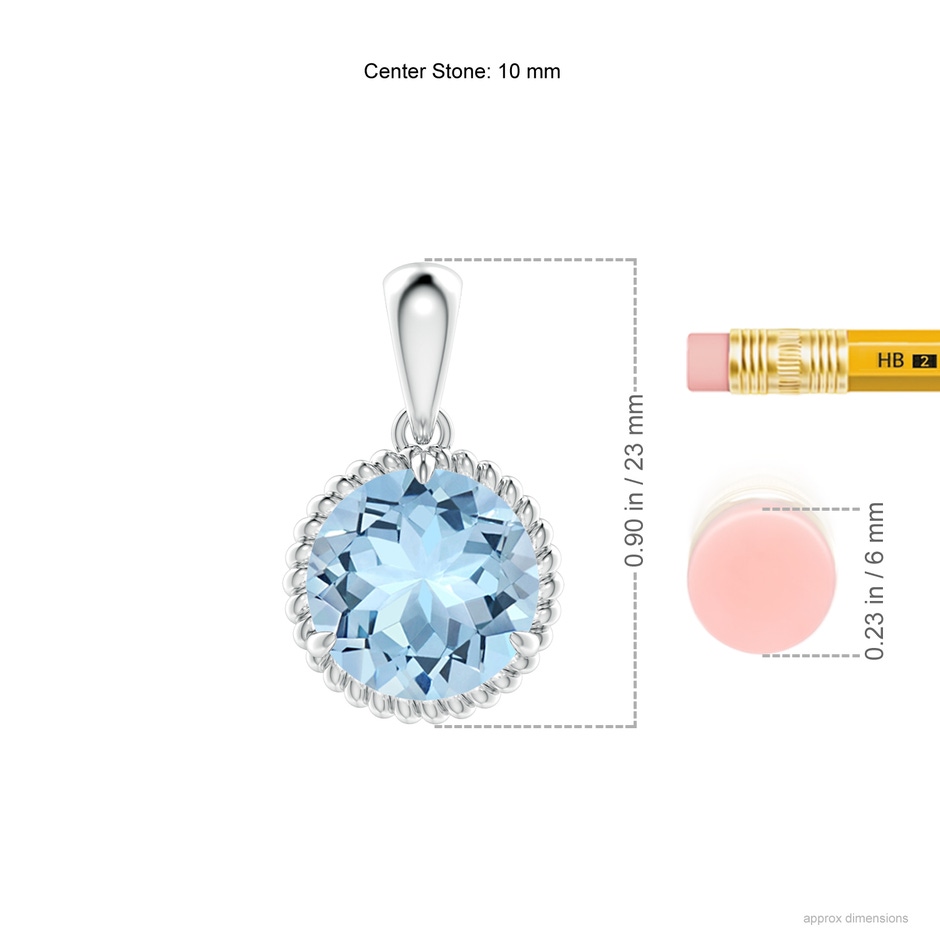 10mm AAA Rope-Framed Claw-Set Aquamarine Solitaire Pendant in White Gold ruler