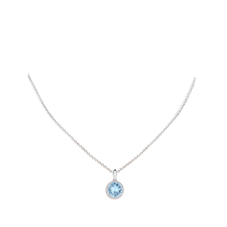 10mm AAA Rope-Framed Claw-Set Aquamarine Solitaire Pendant in White Gold pen