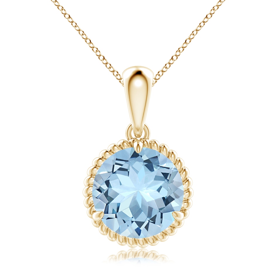 10mm AAA Rope-Framed Claw-Set Aquamarine Solitaire Pendant in Yellow Gold 