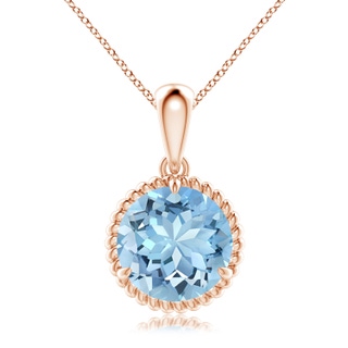 10mm AAAA Rope-Framed Claw-Set Aquamarine Solitaire Pendant in Rose Gold