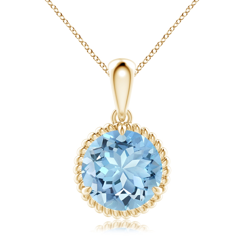 10mm AAAA Rope-Framed Claw-Set Aquamarine Solitaire Pendant in Yellow Gold