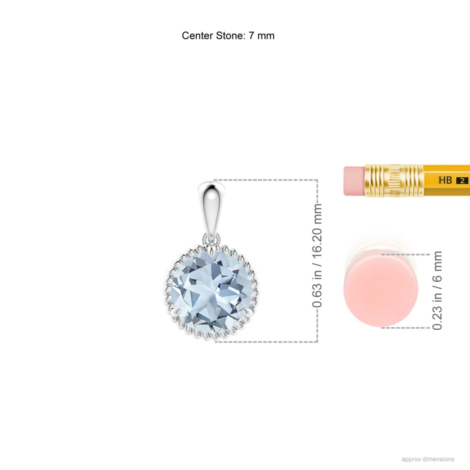 7mm A Rope-Framed Claw-Set Aquamarine Solitaire Pendant in P950 Platinum ruler
