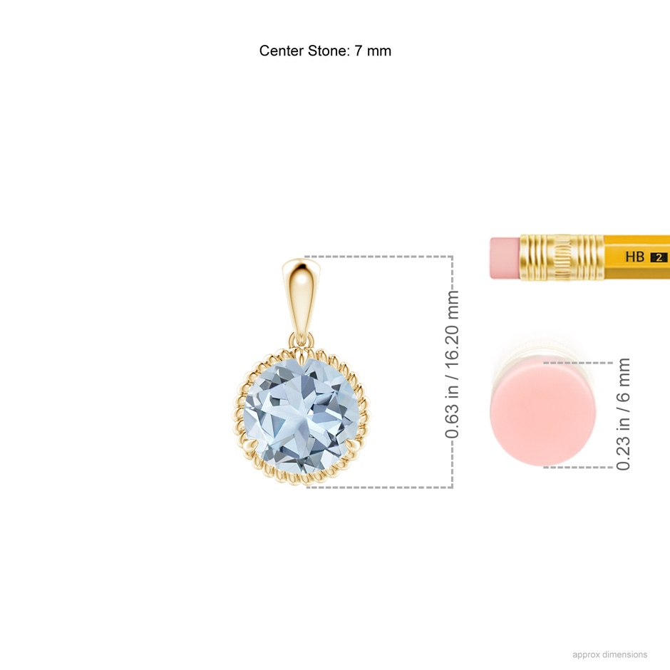 7mm A Rope-Framed Claw-Set Aquamarine Solitaire Pendant in Yellow Gold ruler