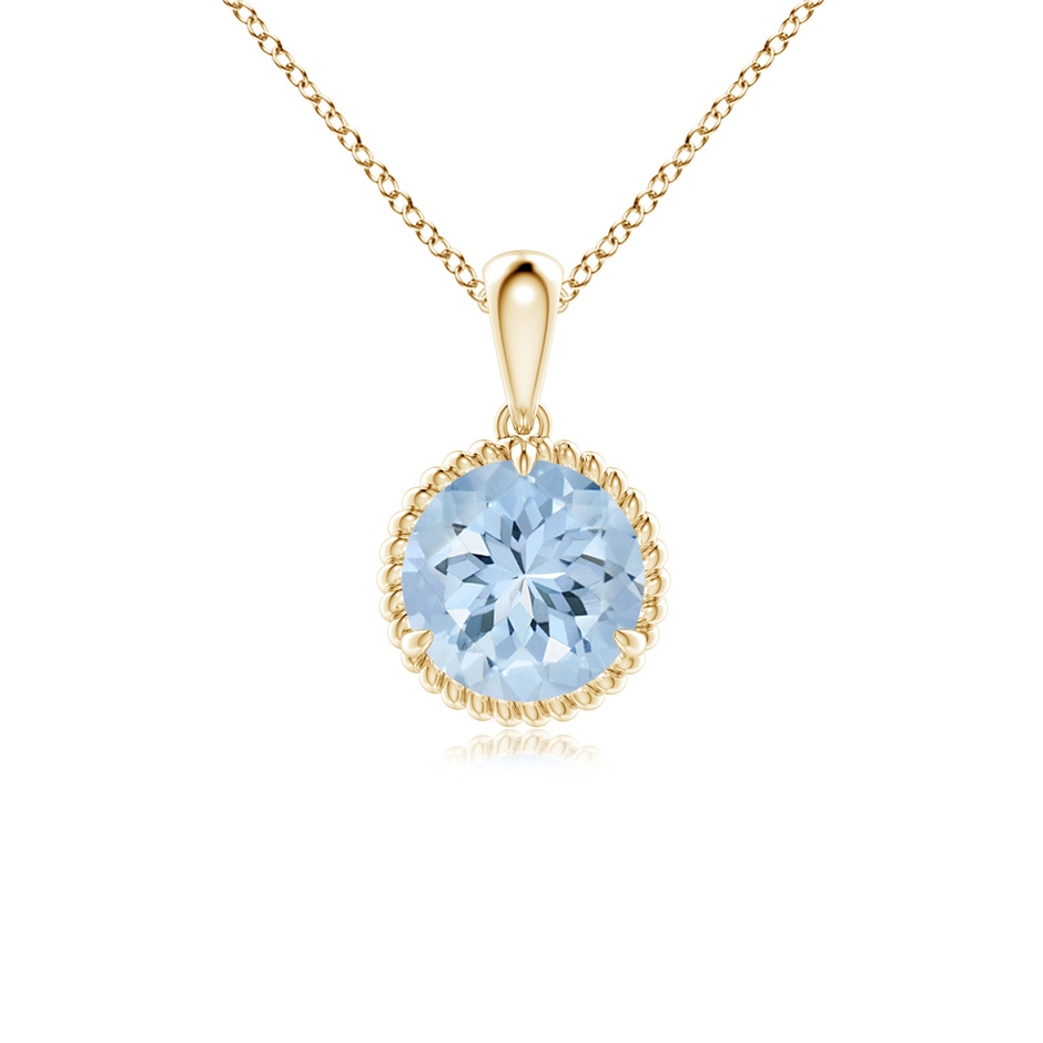 7mm AA Rope-Framed Claw-Set Aquamarine Solitaire Pendant in Yellow Gold 