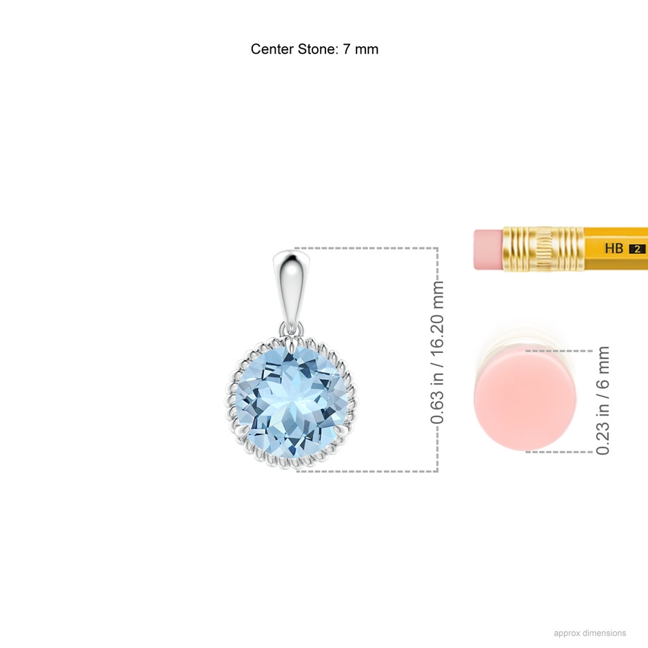 7mm AAA Rope-Framed Claw-Set Aquamarine Solitaire Pendant in P950 Platinum ruler