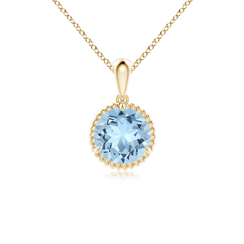 7mm AAA Rope-Framed Claw-Set Aquamarine Solitaire Pendant in Yellow Gold 