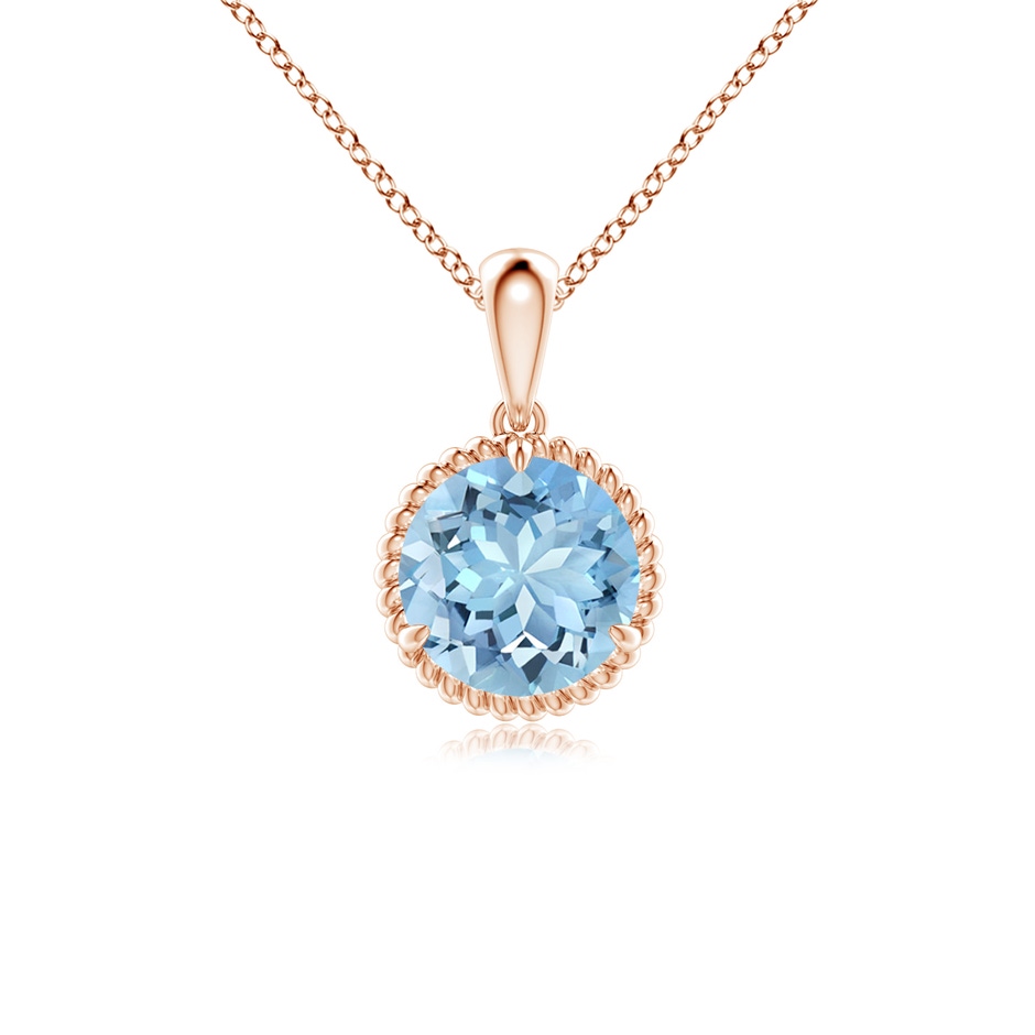 7mm AAAA Rope-Framed Claw-Set Aquamarine Solitaire Pendant in Rose Gold 