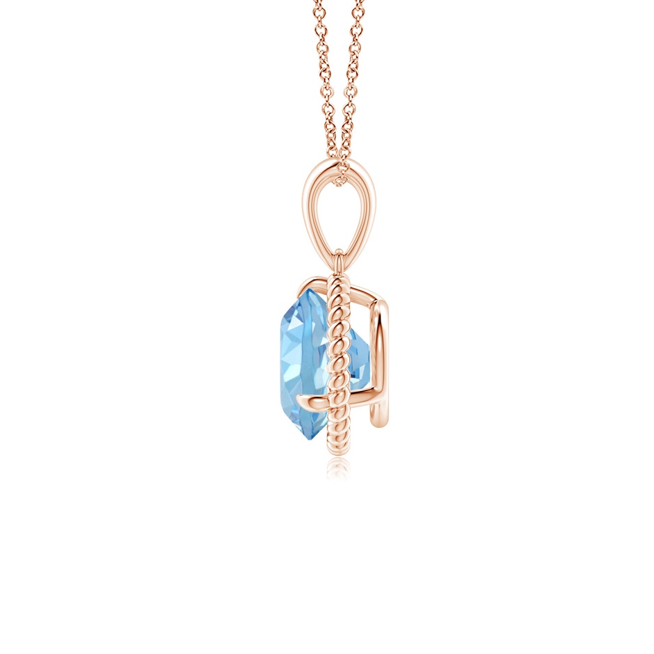 7mm AAAA Rope-Framed Claw-Set Aquamarine Solitaire Pendant in Rose Gold side 199