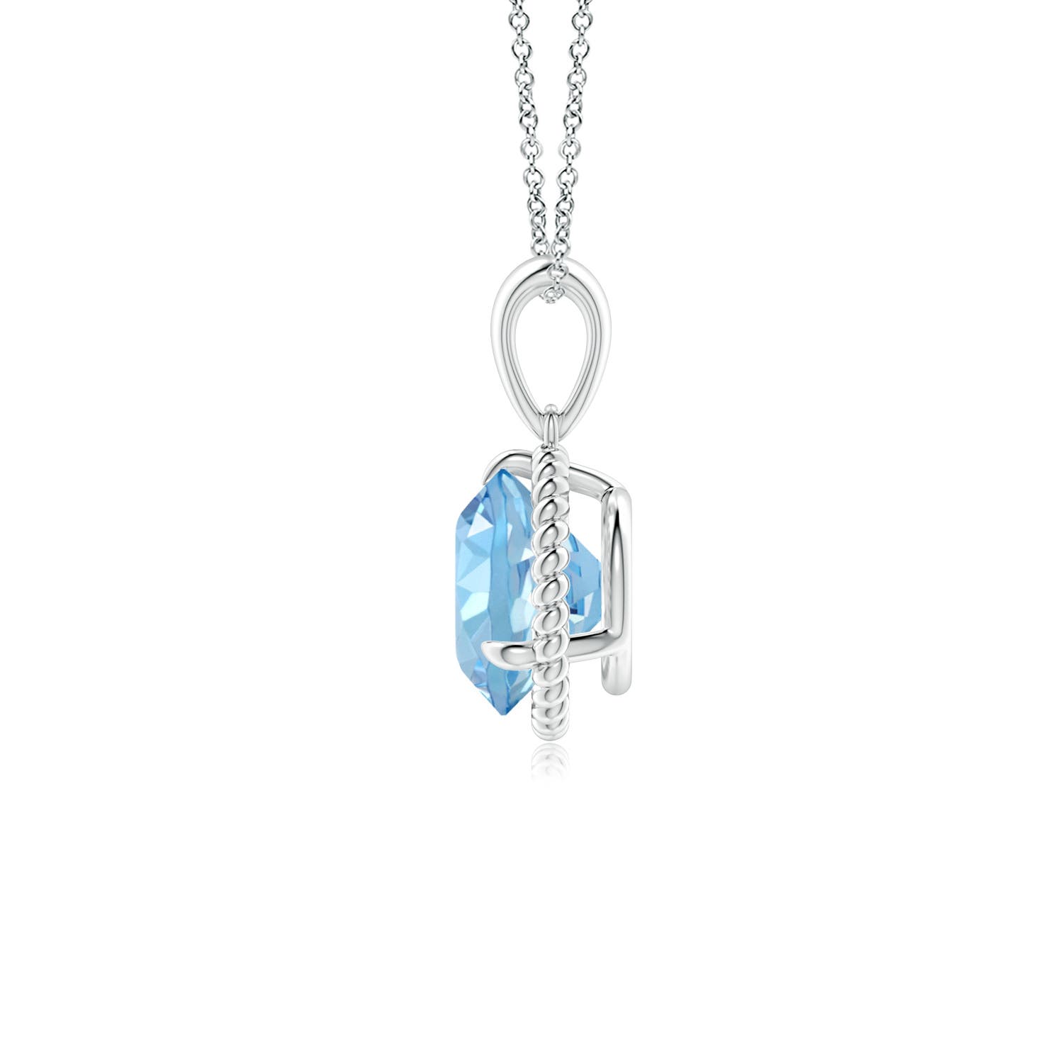 7mm AAAA Rope-Framed Claw-Set Aquamarine Solitaire Pendant in White Gold