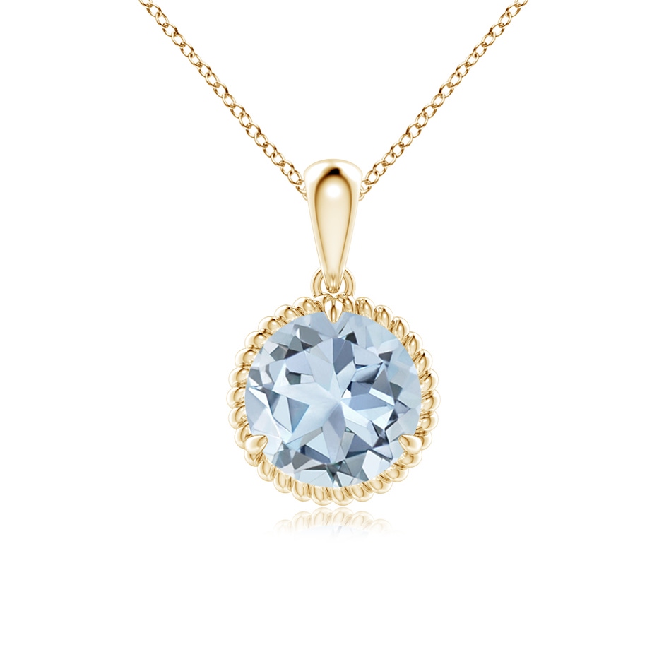 8mm A Rope-Framed Claw-Set Aquamarine Solitaire Pendant in Yellow Gold 