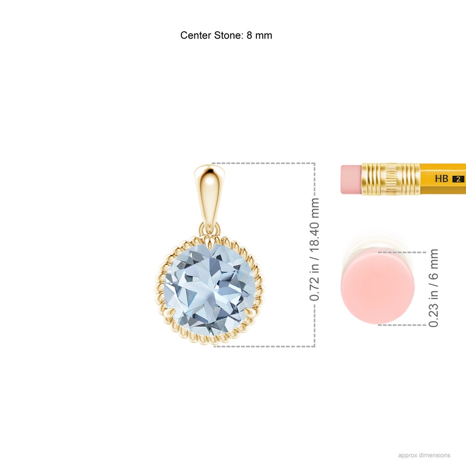 8mm A Rope-Framed Claw-Set Aquamarine Solitaire Pendant in Yellow Gold ruler