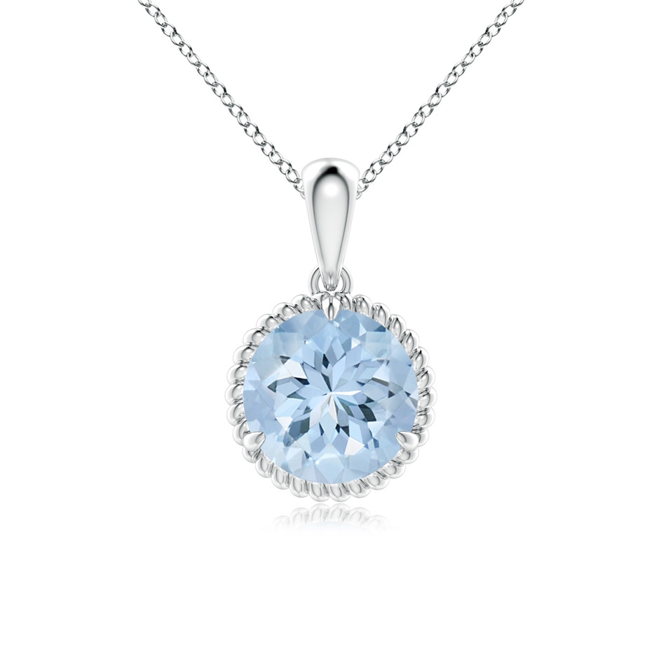 8mm AA Rope-Framed Claw-Set Aquamarine Solitaire Pendant in White Gold 