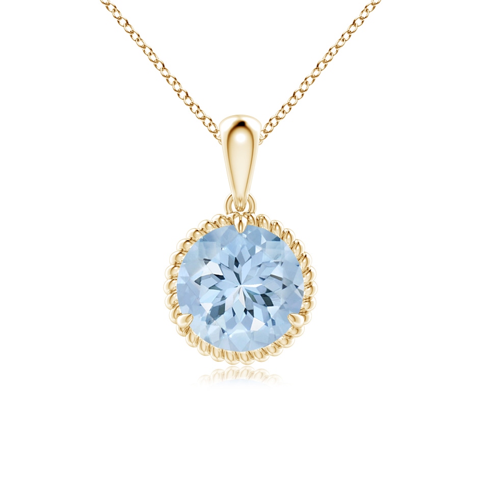 8mm AA Rope-Framed Claw-Set Aquamarine Solitaire Pendant in Yellow Gold 