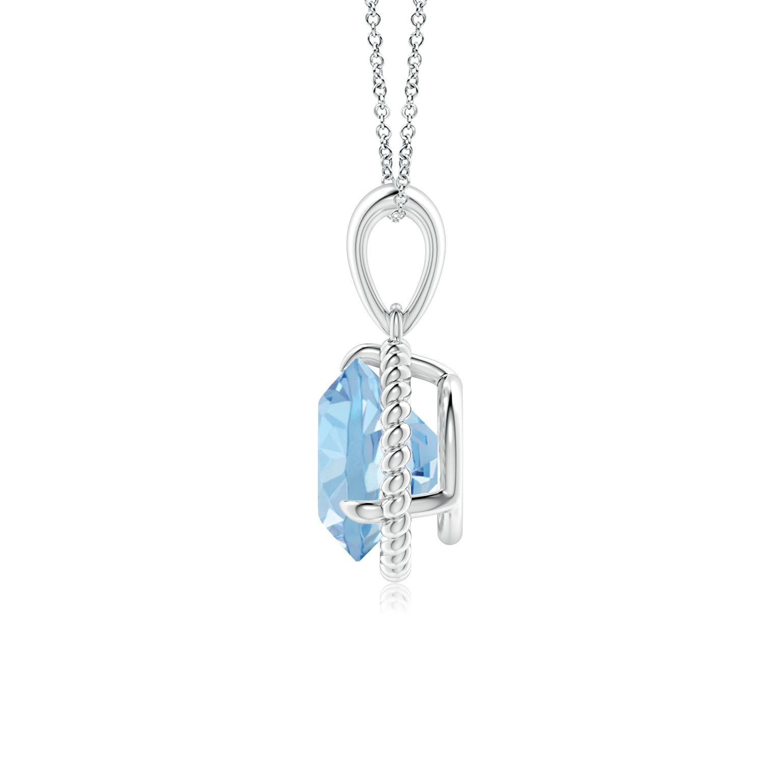 8mm AAA Rope-Framed Claw-Set Aquamarine Solitaire Pendant in White Gold