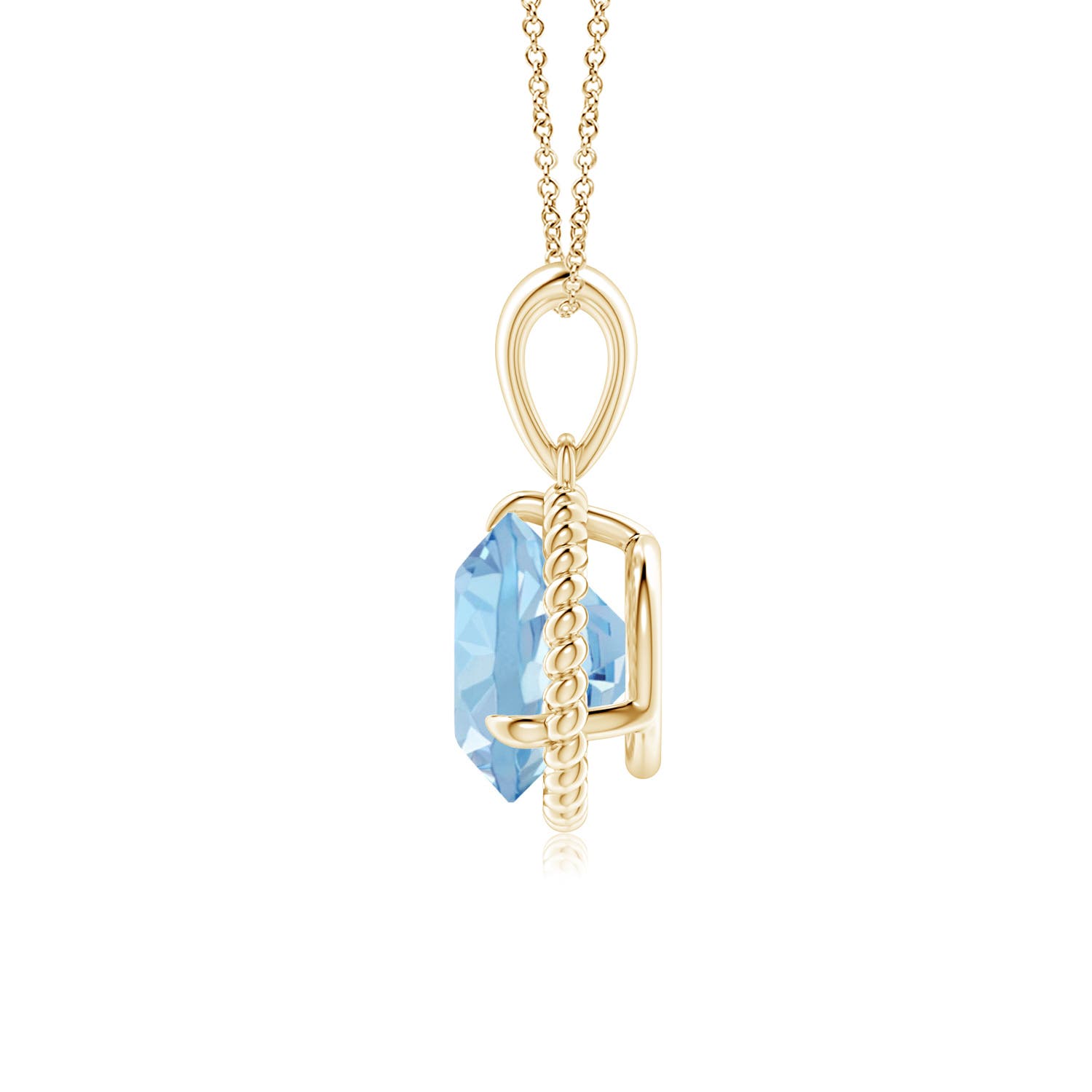 8mm AAA Rope-Framed Claw-Set Aquamarine Solitaire Pendant in Yellow Gold