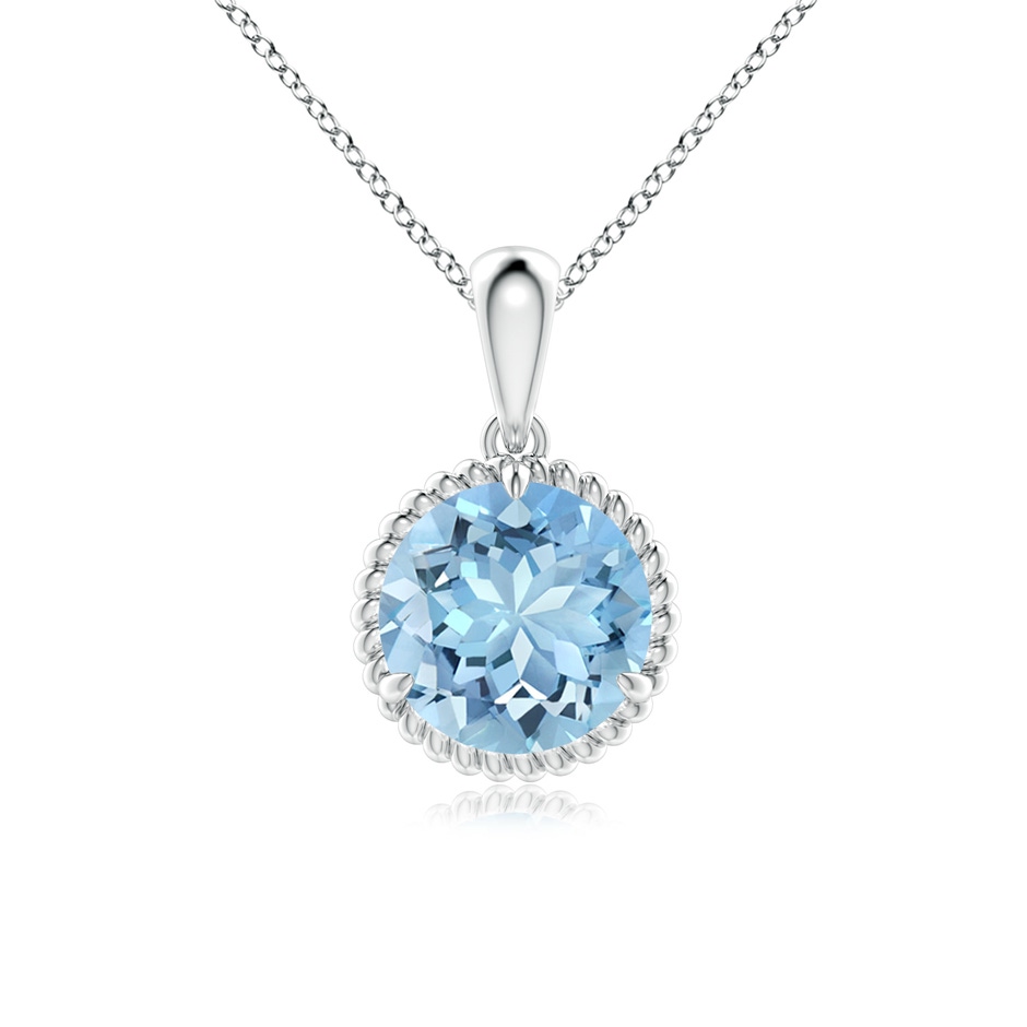 8mm AAAA Rope-Framed Claw-Set Aquamarine Solitaire Pendant in White Gold 