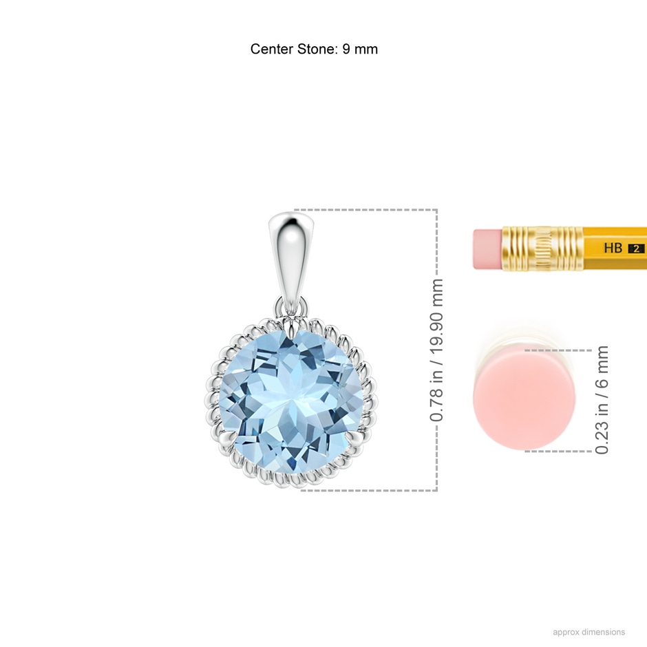 9mm AAA Rope-Framed Claw-Set Aquamarine Solitaire Pendant in P950 Platinum ruler