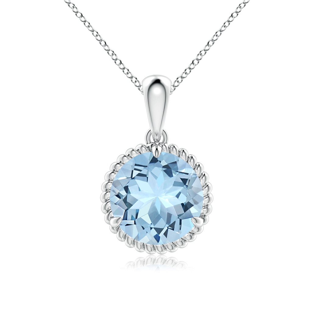 9mm AAA Rope-Framed Claw-Set Aquamarine Solitaire Pendant in White Gold