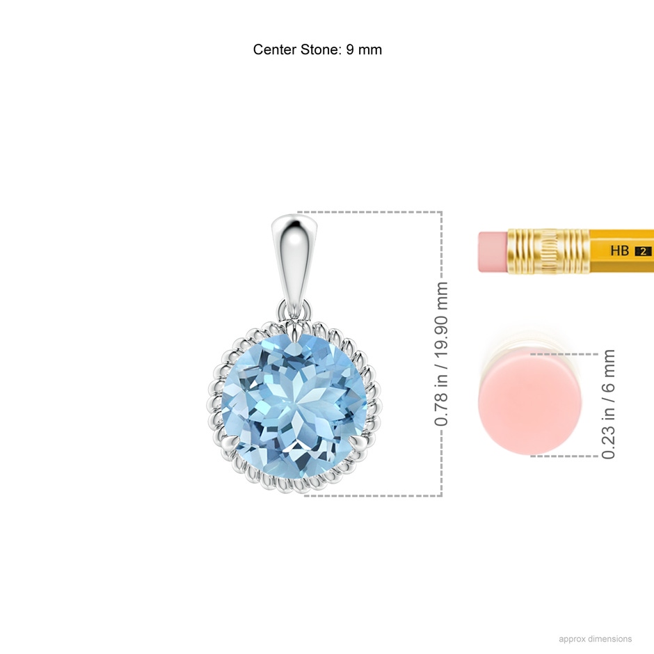 9mm AAAA Rope-Framed Claw-Set Aquamarine Solitaire Pendant in P950 Platinum ruler