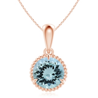 11.10x10.85x6.44mm AA GIA Certified Rope-Framed Aquamarine Solitaire Pendant in 18K Rose Gold