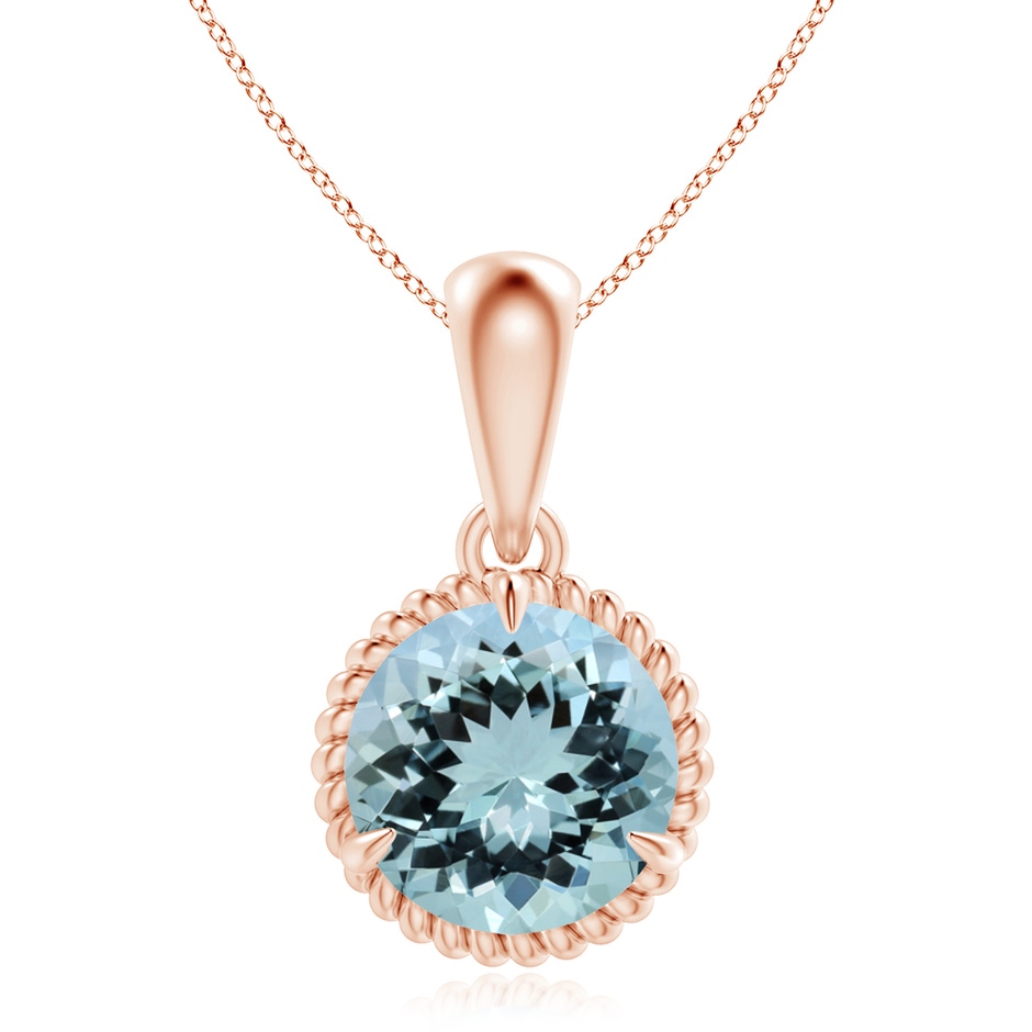 11.10x10.85x6.44mm AA GIA Certified Rope-Framed Aquamarine Solitaire Pendant in 18K Rose Gold 