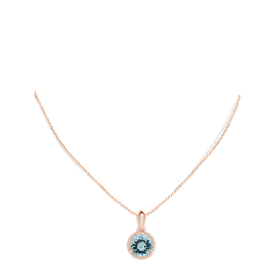 11.10x10.85x6.44mm AA GIA Certified Rope-Framed Aquamarine Solitaire Pendant in 18K Rose Gold pen