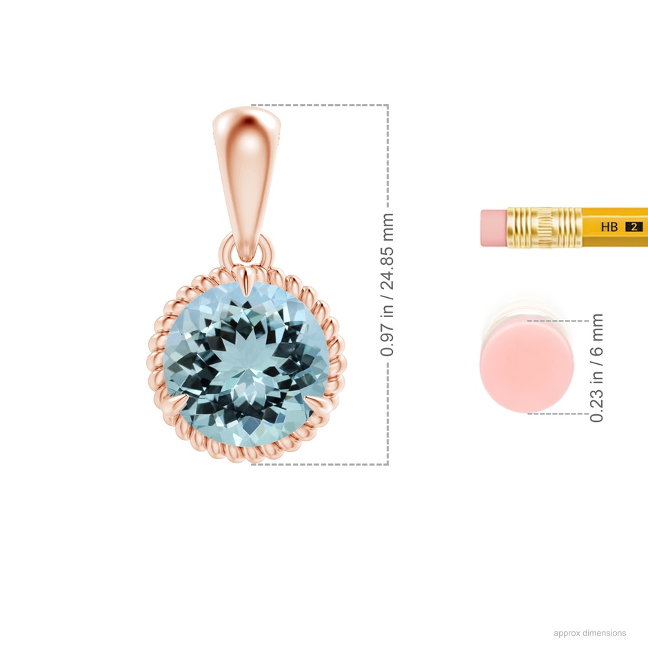11.10x10.85x6.44mm AA GIA Certified Rope-Framed Aquamarine Solitaire Pendant in 18K Rose Gold ruler