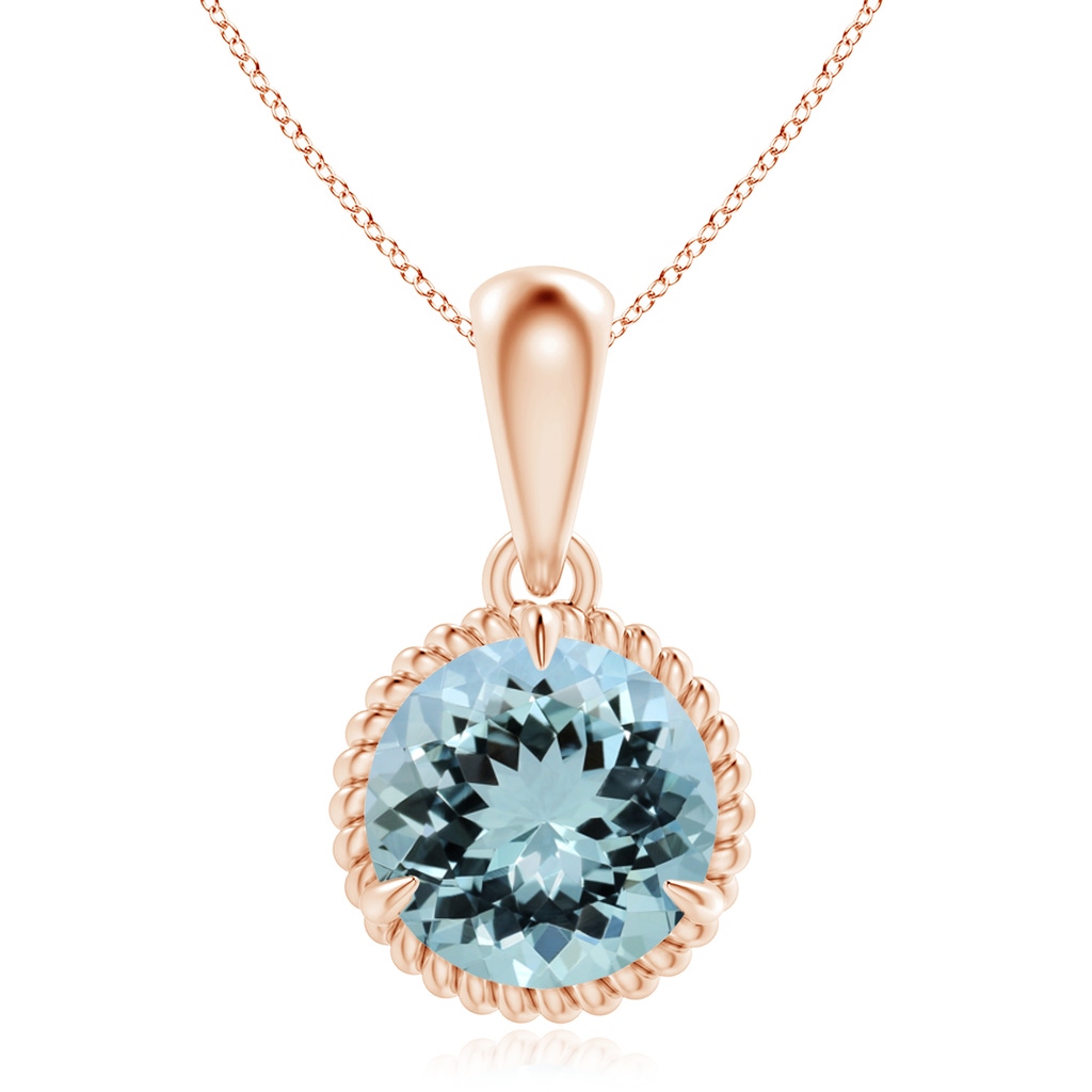11.10x10.85x6.44mm AA GIA Certified Rope-Framed Aquamarine Solitaire Pendant in Rose Gold