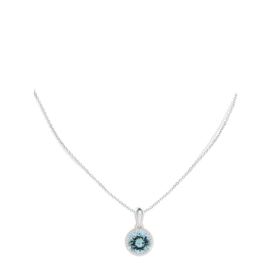 11.10x10.85x6.44mm AA GIA Certified Rope-Framed Aquamarine Solitaire Pendant in White Gold pen