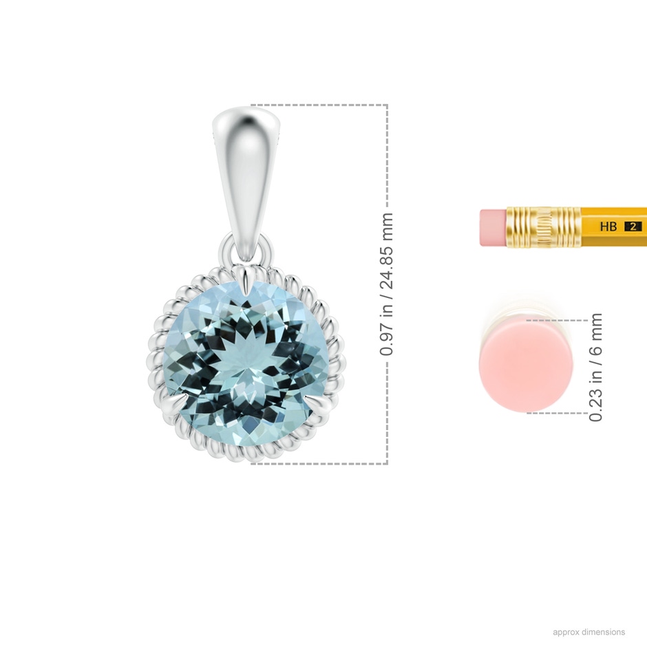 11.10x10.85x6.44mm AA GIA Certified Rope-Framed Aquamarine Solitaire Pendant in White Gold ruler