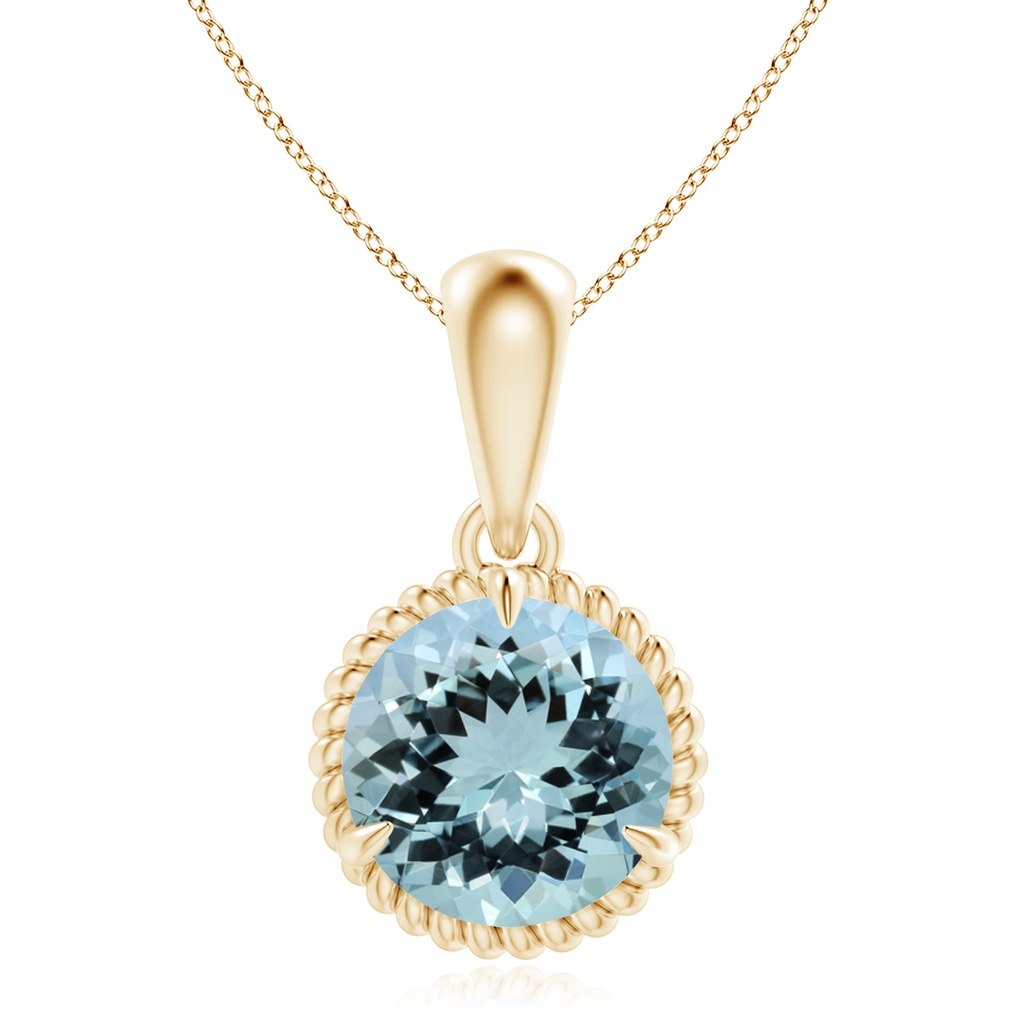 11.10x10.85x6.44mm AA GIA Certified Rope-Framed Aquamarine Solitaire Pendant in Yellow Gold