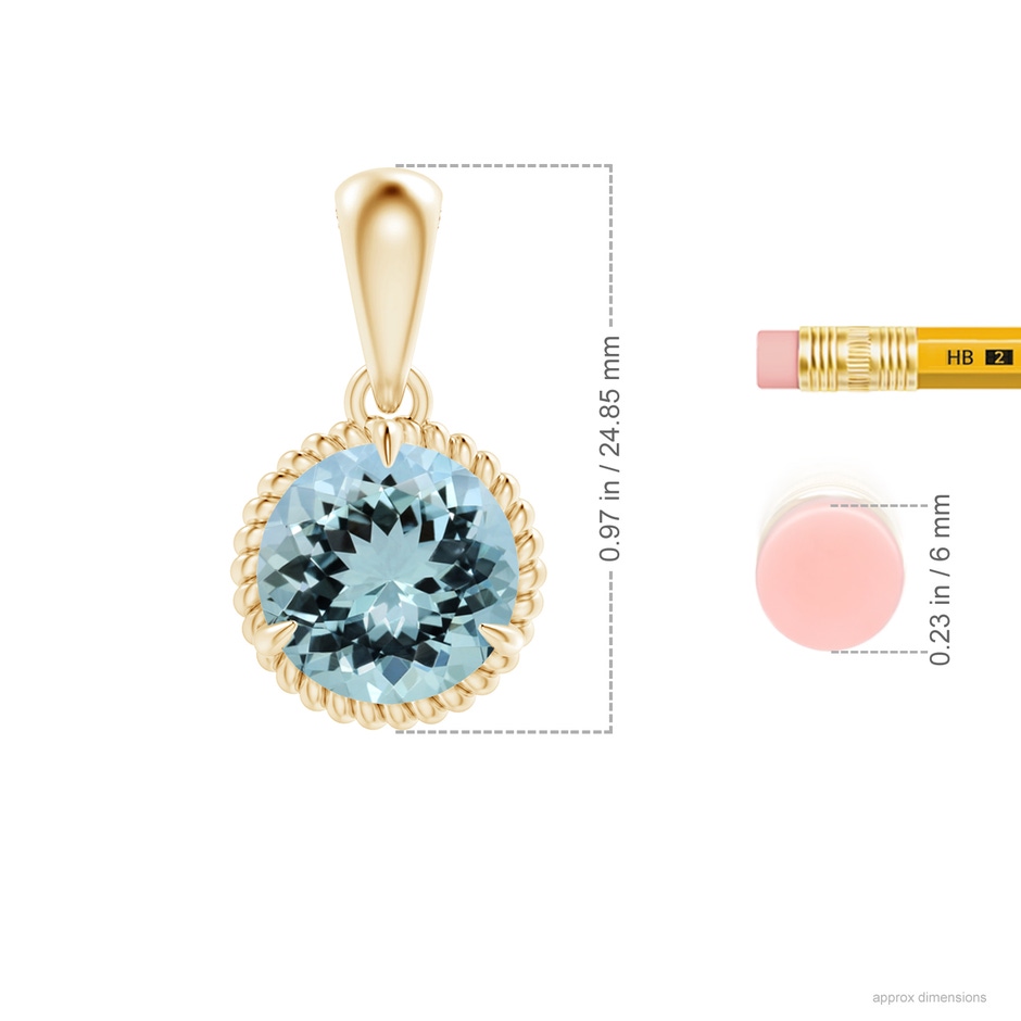 11.10x10.85x6.44mm AA GIA Certified Rope-Framed Aquamarine Solitaire Pendant in Yellow Gold ruler