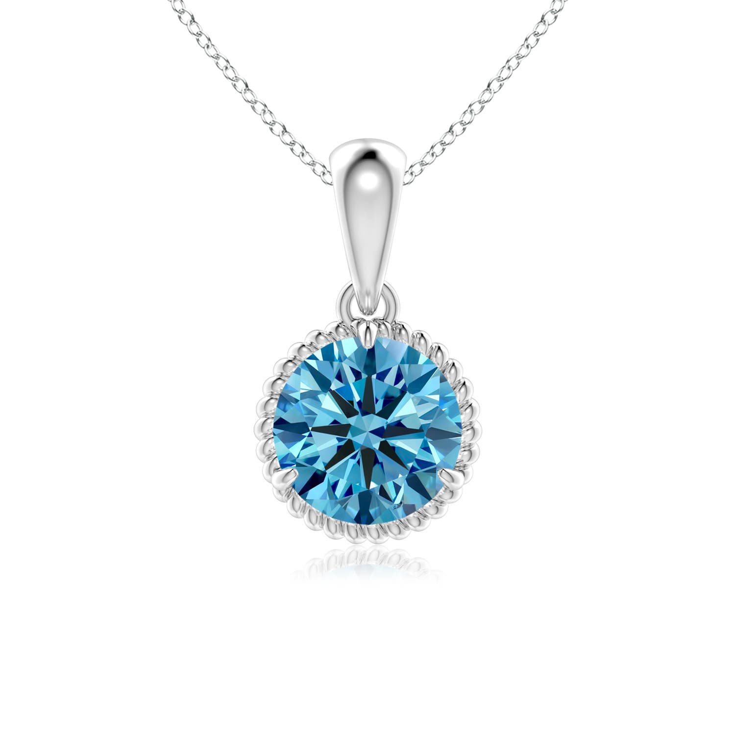 5.1mm AAAA Rope-Framed Claw-Set Fancy Intense Blue Diamond Solitaire Pendant in 18K White Gold
