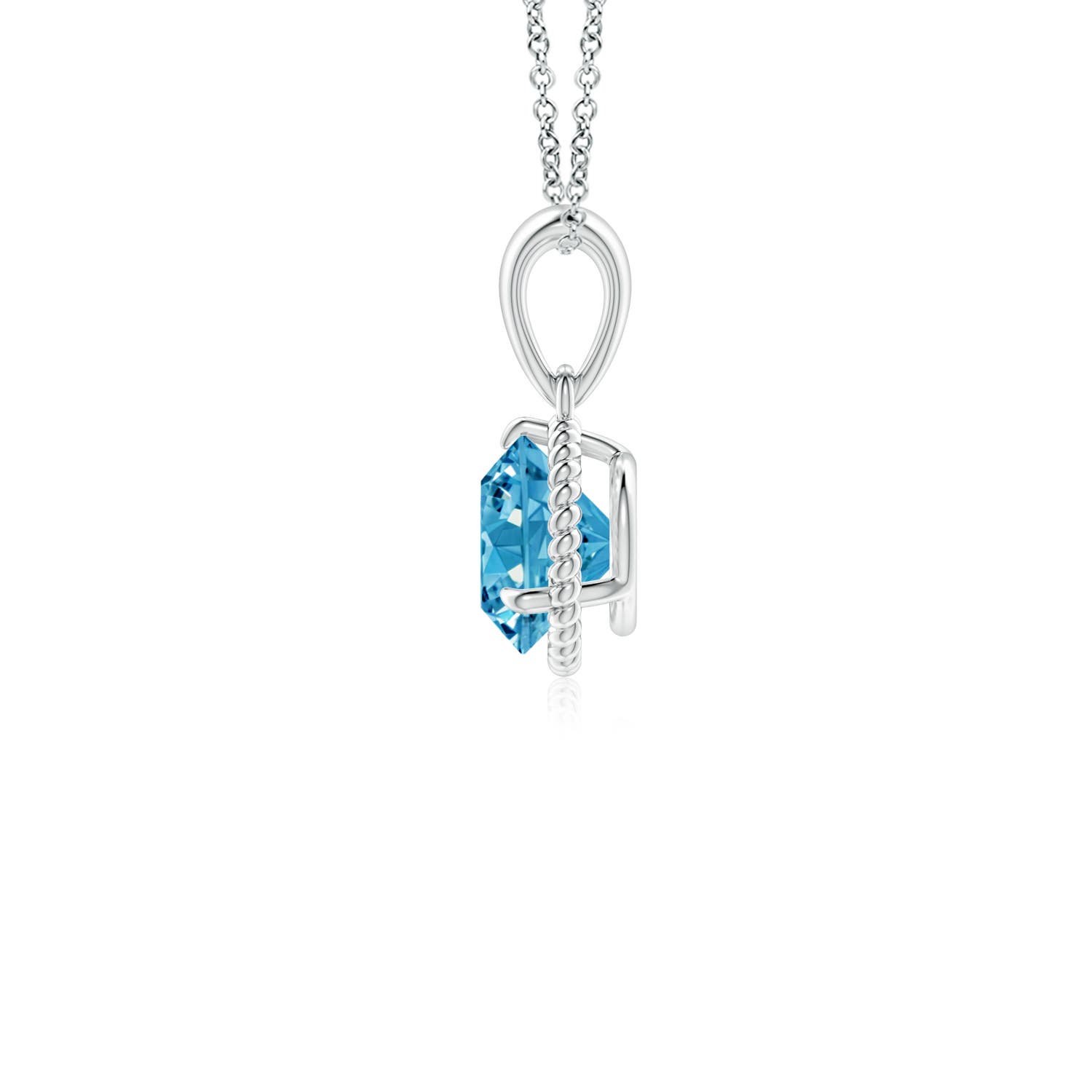 5.1mm AAAA Rope-Framed Claw-Set Fancy Intense Blue Diamond Solitaire Pendant in 18K White Gold