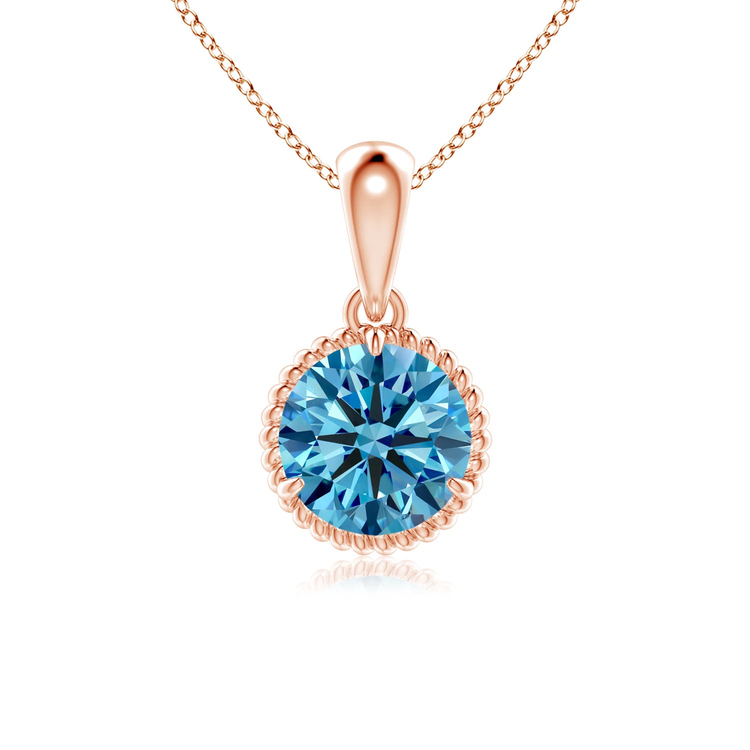 Angara 0.5 CTW Rope-Framed Claw-Set Fancy Intense Blue Diamond Solitaire Pendant in 14K Rose Gold