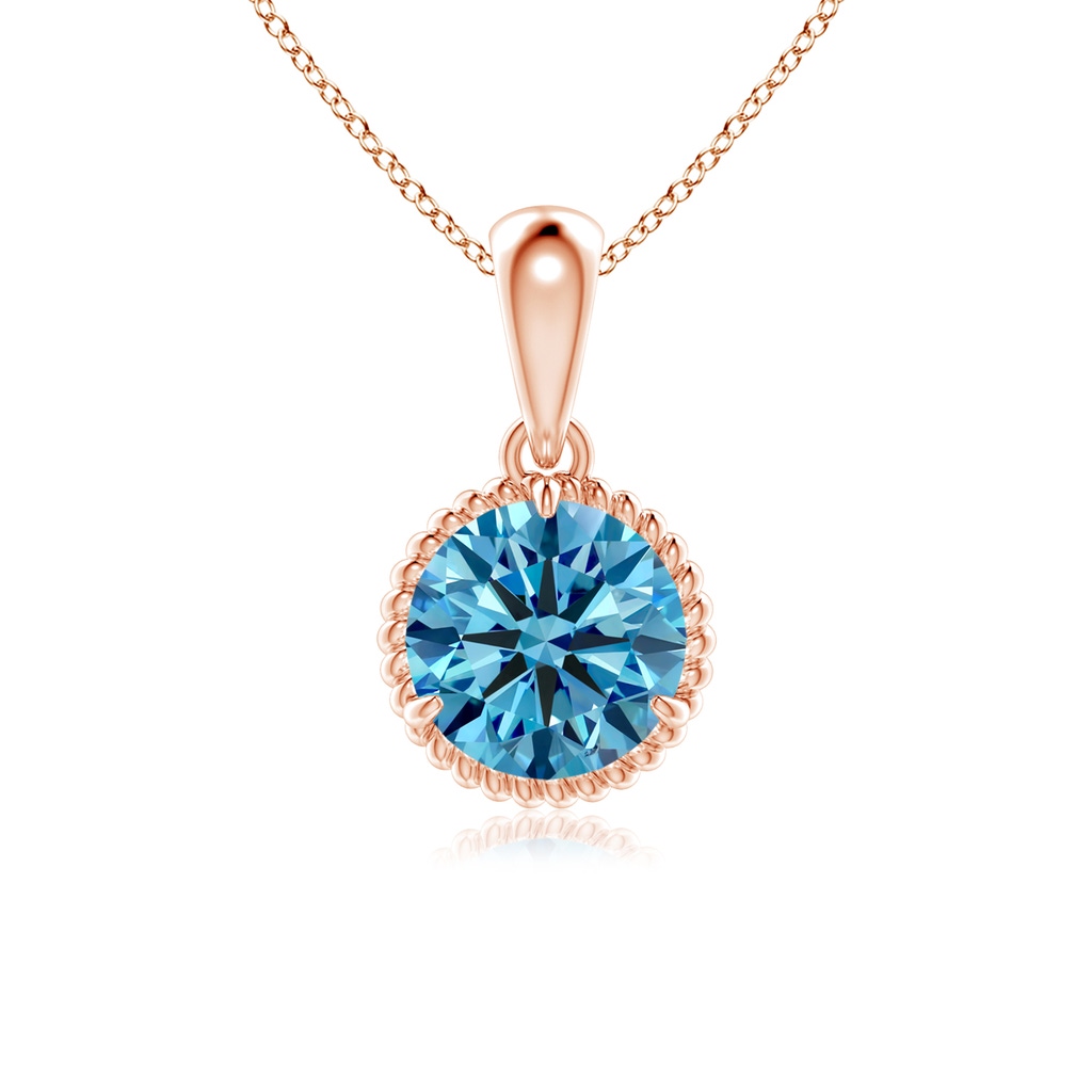 5.1mm AAAA Rope-Framed Claw-Set Fancy Intense Blue Diamond Solitaire Pendant in Rose Gold