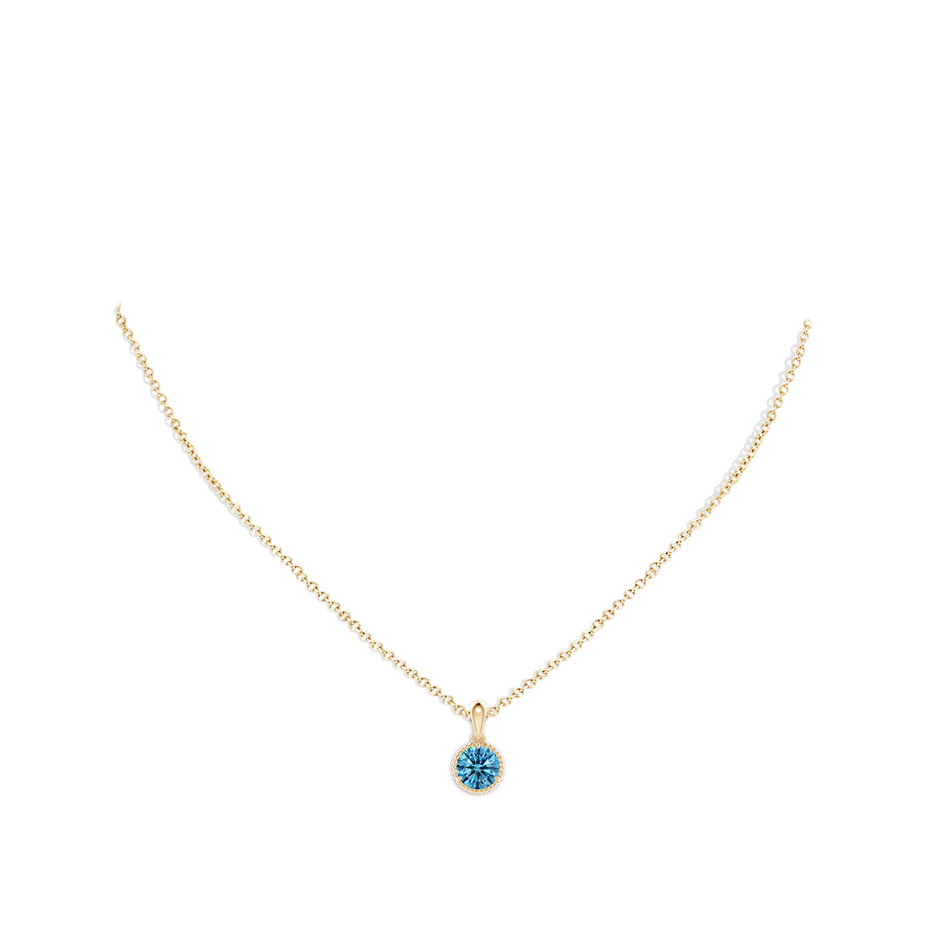 5.1mm AAAA Rope-Framed Claw-Set Fancy Intense Blue Diamond Solitaire Pendant in Yellow Gold pen