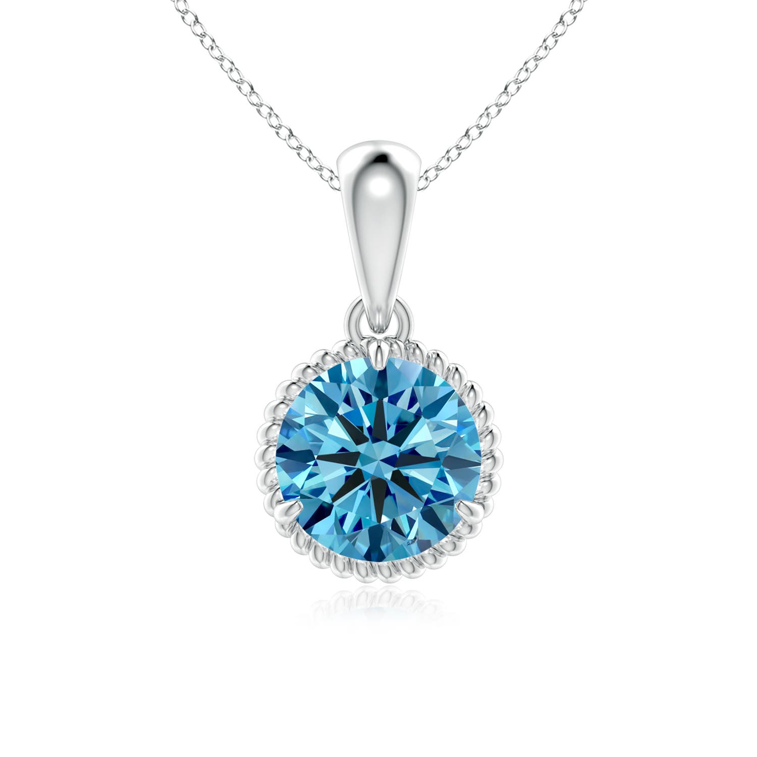 Angara 1.0 CTW Rope-Framed Claw-Set Fancy Intense Blue Diamond Solitaire Pendant in Platinum