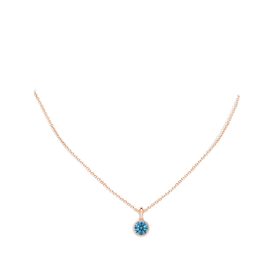 6.4mm AAAA Rope-Framed Claw-Set Fancy Intense Blue Diamond Solitaire Pendant in Rose Gold pen
