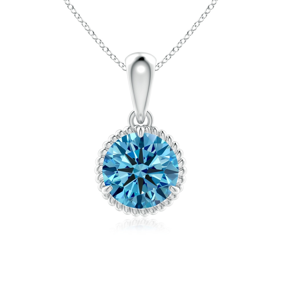 6.4mm AAAA Rope-Framed Claw-Set Fancy Intense Blue Diamond Solitaire Pendant in White Gold 