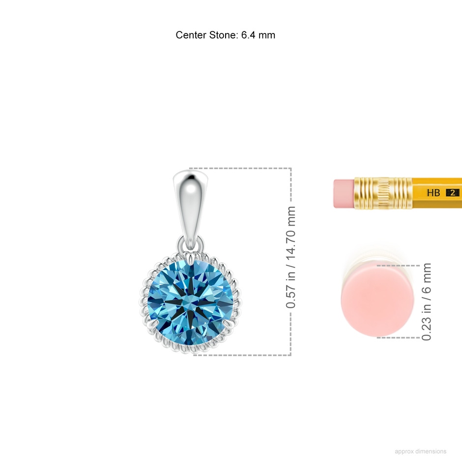 6.4mm AAAA Rope-Framed Claw-Set Fancy Intense Blue Diamond Solitaire Pendant in White Gold ruler