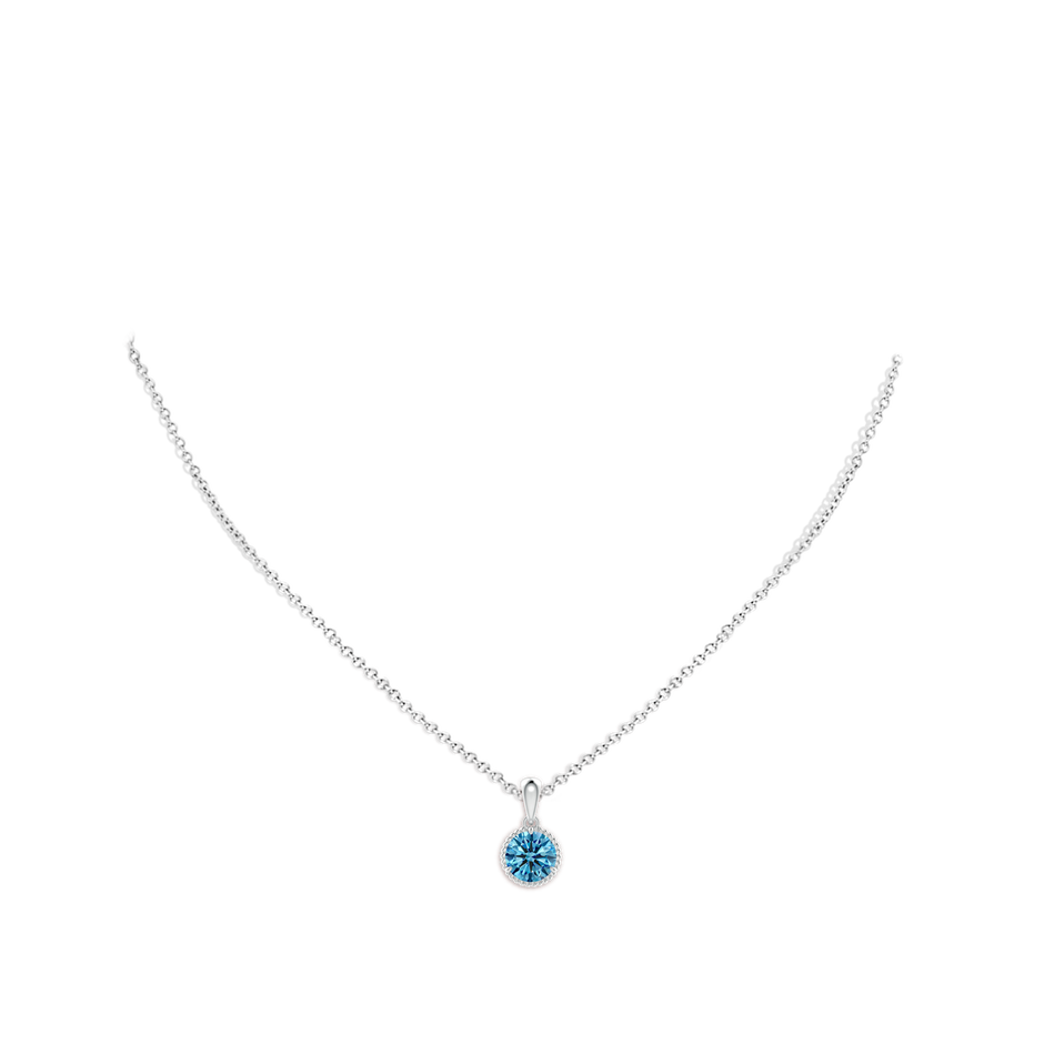 6.4mm AAAA Rope-Framed Claw-Set Fancy Intense Blue Diamond Solitaire Pendant in White Gold pen